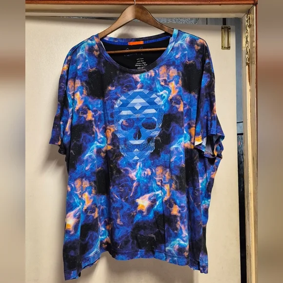 Robert Graham Blue and Orange Skull Graphic T-Shirt, 4XL - Picture 2 of 7
